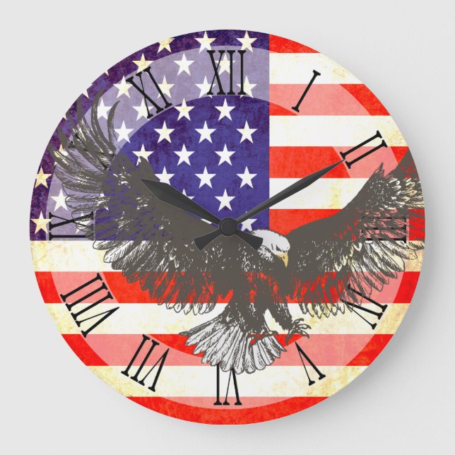Patriotic American flag eagle roman wall clock (Front)