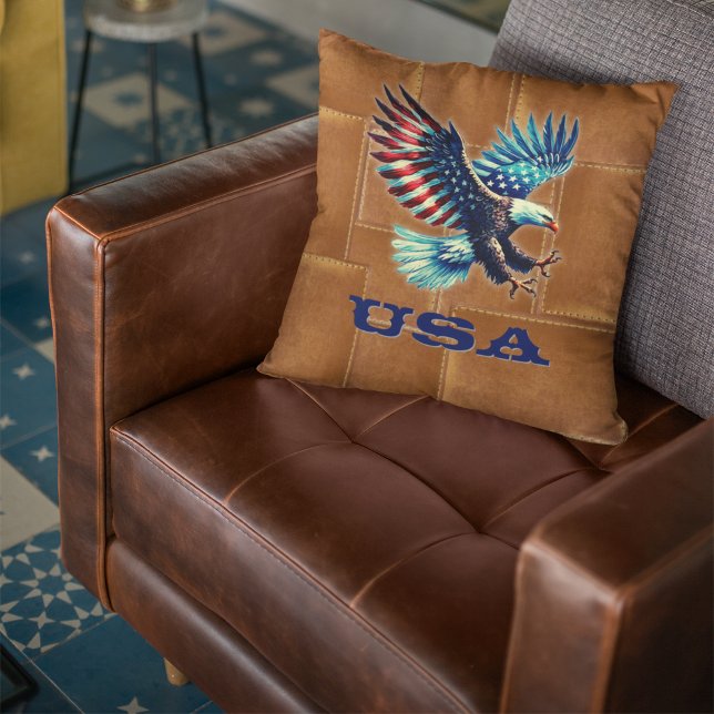Patriotic American Flag Eagle Rustic  Throw Pillow (Creator Uploaded)