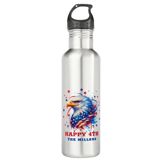 Patriotic American Flag Eagle Stainless Steel Water Bottle (Front)