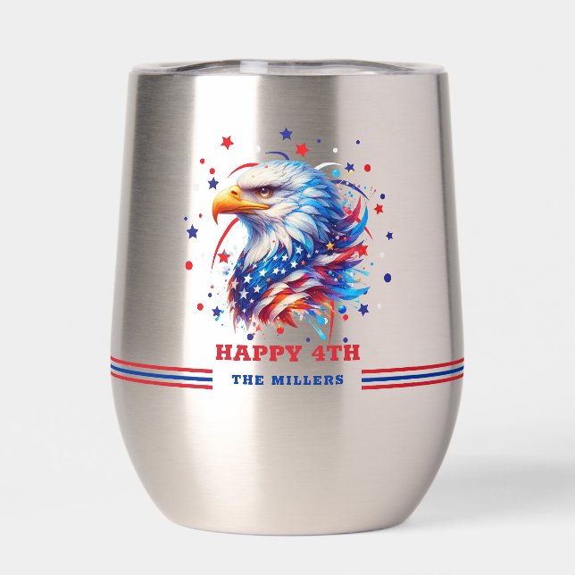 Patriotic American Flag Eagle Thermal Wine Tumbler (Back)