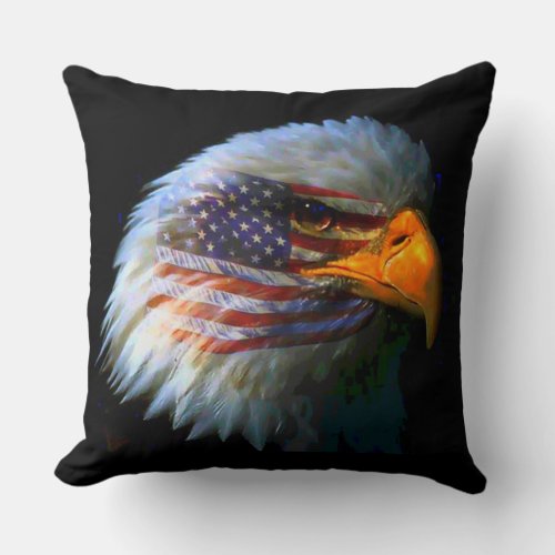 Patriotic American Flag Eagle Throw Pillow