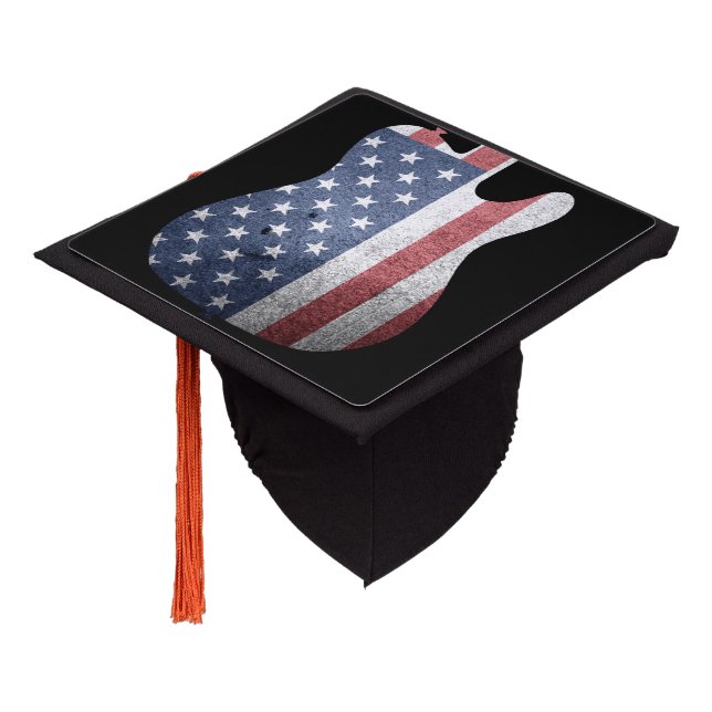 Patriotic American Flag Electric Guitar Music USA Graduation Cap Topper (Angled)