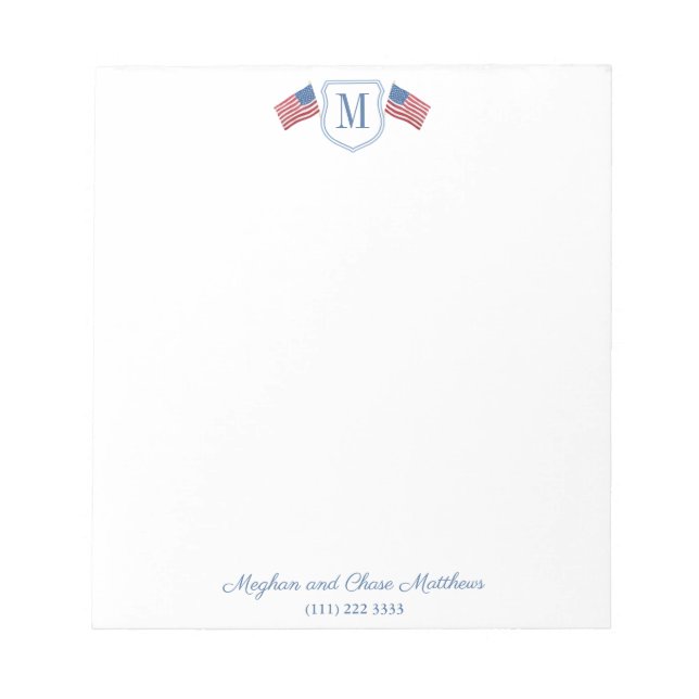 Patriotic American Flag Family Monogram Notepad (Front)