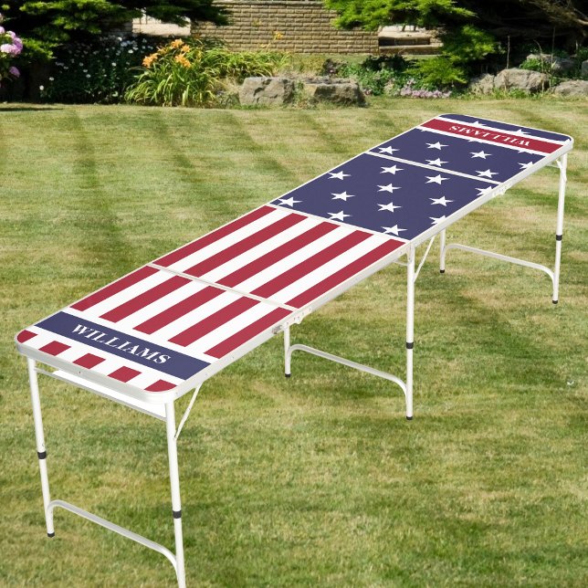 Patriotic American Flag Family Name Beer Pong Table (Creator Uploaded)