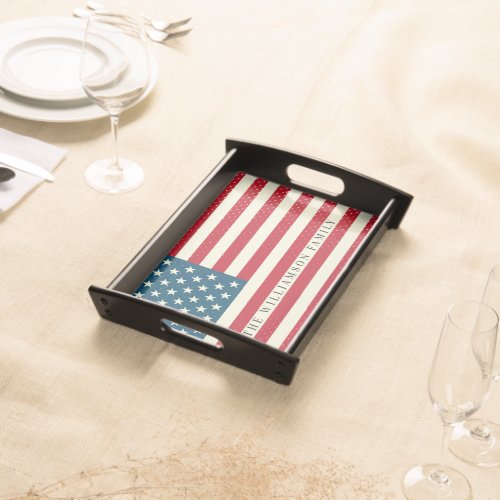 Patriotic American Flag  Family Name Serving Tray