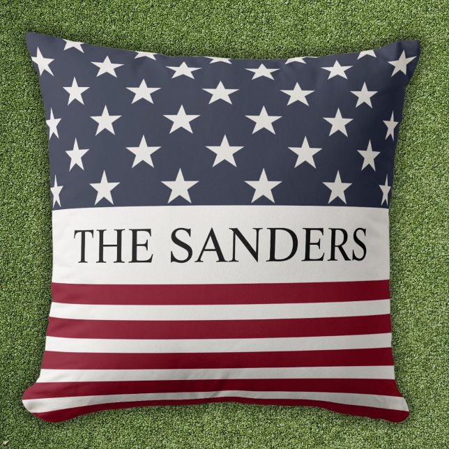 Patriotic American Flag Family Name Throw Pillow (Creator Uploaded)