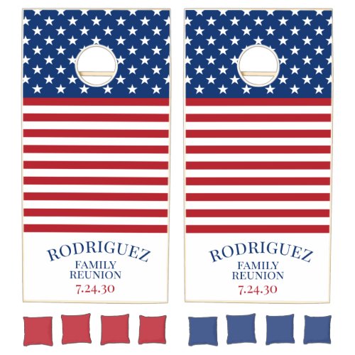 Patriotic American Flag Family Reunion Cornhole Set