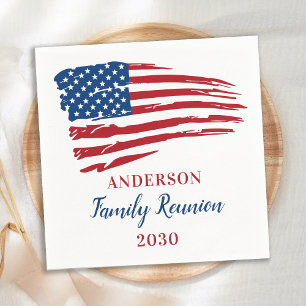 Patriotic American Flag Family Reunion Party Napkins