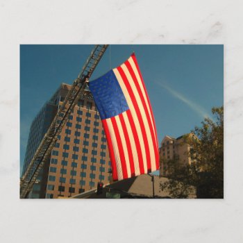 Patriotic American Flag - Fire Truck Ladder Postcard by ForEverProud at Zazzle