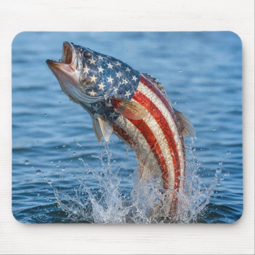 Patriotic American Flag Fish Mouse Pad