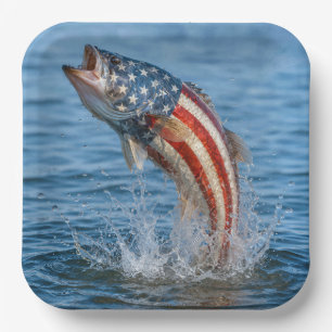 Patriotic American Flag Fish Paper Plates