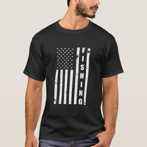 Patriotic American Flag Fishing Distressed Design T_Shirt