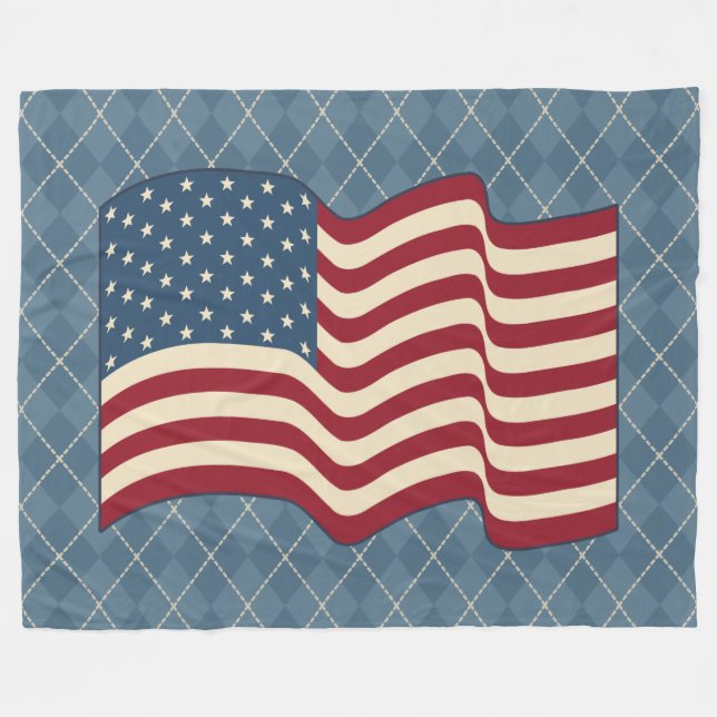 Patriotic American Flag Fleece Rustic Blanket Gift (Front (Horizontal))