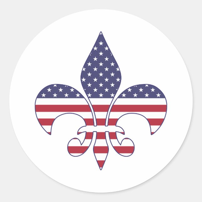 Patriotic American Flag Fleur-de-lis Classic Round Sticker (Front)