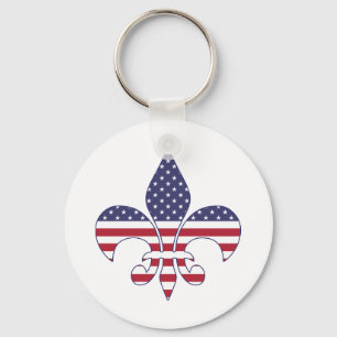Patriotic American Flag Fleur-de-lis Keychain