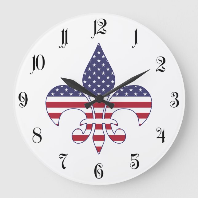 Patriotic American Flag Fleur-de-lis Large Clock (Front)