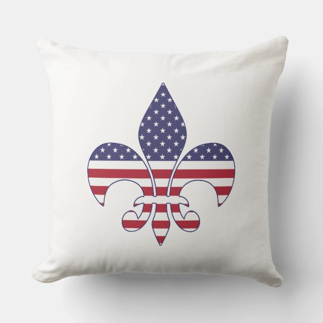 Patriotic American Flag Fleur-de-lis Throw Pillow (Front)