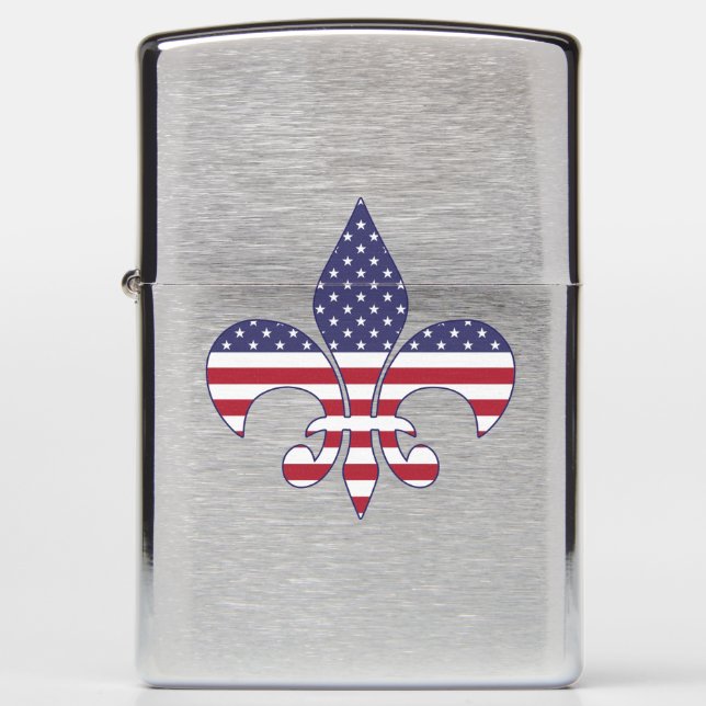 Patriotic American Flag Fleur-de-lis Zippo Lighter (Front)