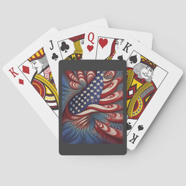 Patriotic American Flag Fractal Poker Cards (Back)