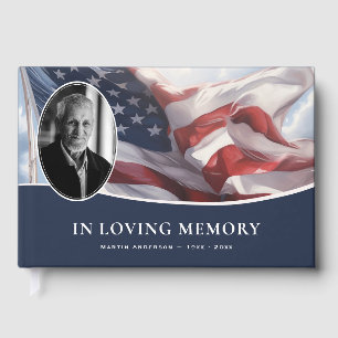 Patriotic American Flag Funeral Memorial Photo Guest Book