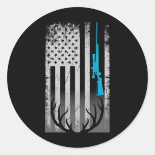 Patriotic American Flag Funny Deer Hunting Love De Classic Round Sticker
