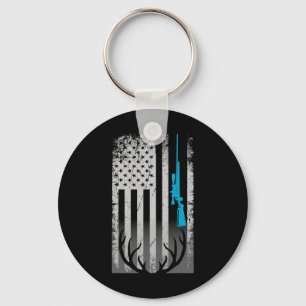Patriotic American Flag Funny Deer Hunting Love De Keychain