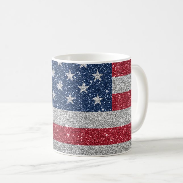 Patriotic American Flag Glitter Coffee Mug (Front Right)