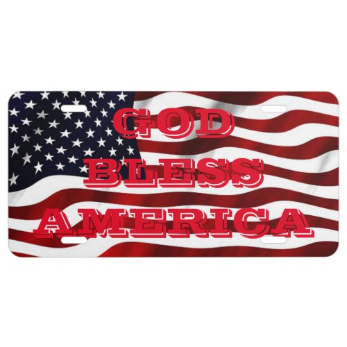 Patriotic American Flag God Bless America License Plate