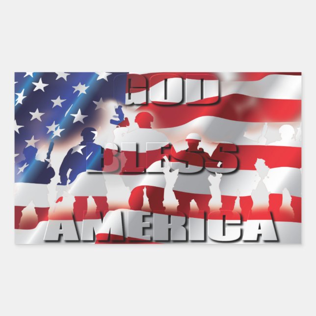 Patriotic American Flag God Bless America Rectangular Sticker (Front)