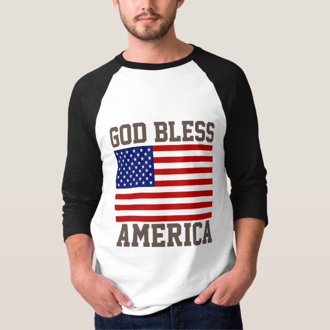 Patriotic American Flag God Bless America T-Shirt (Front)