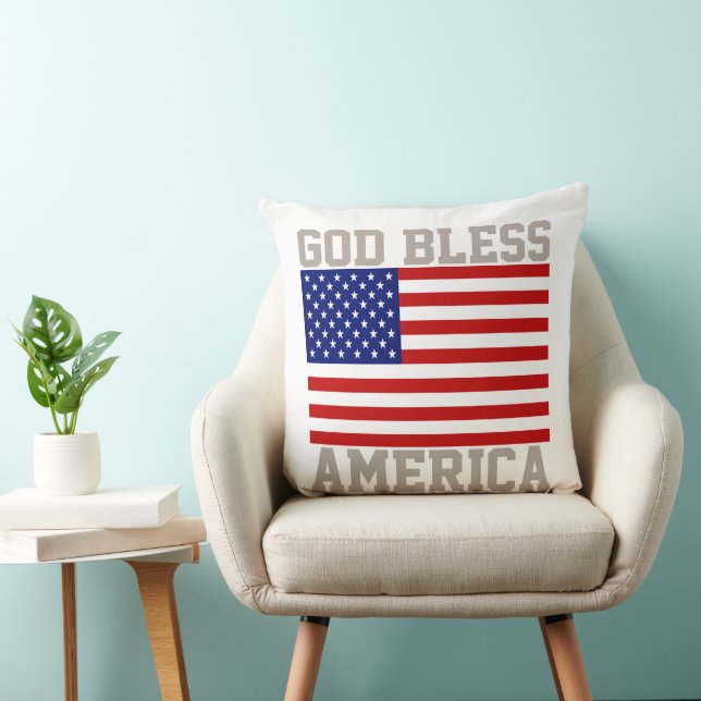Patriotic American Flag God Bless America Throw Pillow (Chair)