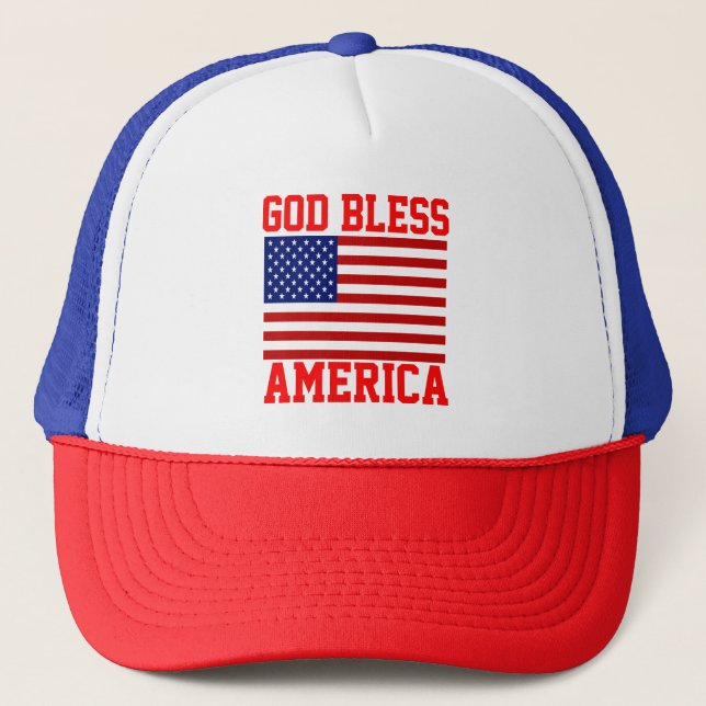 Patriotic American Flag God Bless America Trucker Hat (Front)