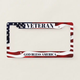 Patriotic American Flag God Bless America Veteran License Plate Frame