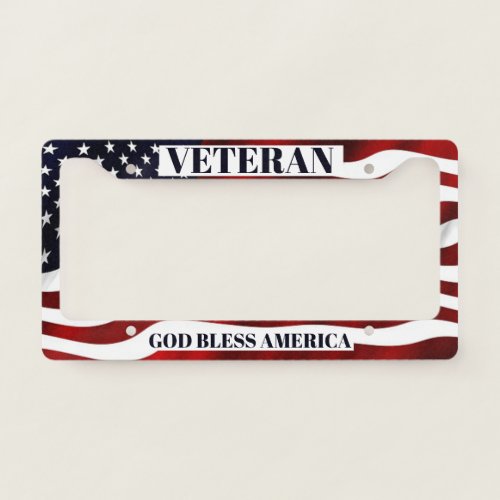 Patriotic American Flag God Bless America Veteran License Plate Frame