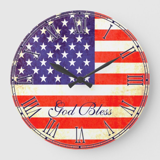 Patriotic American flag god bless wall clock (Front)