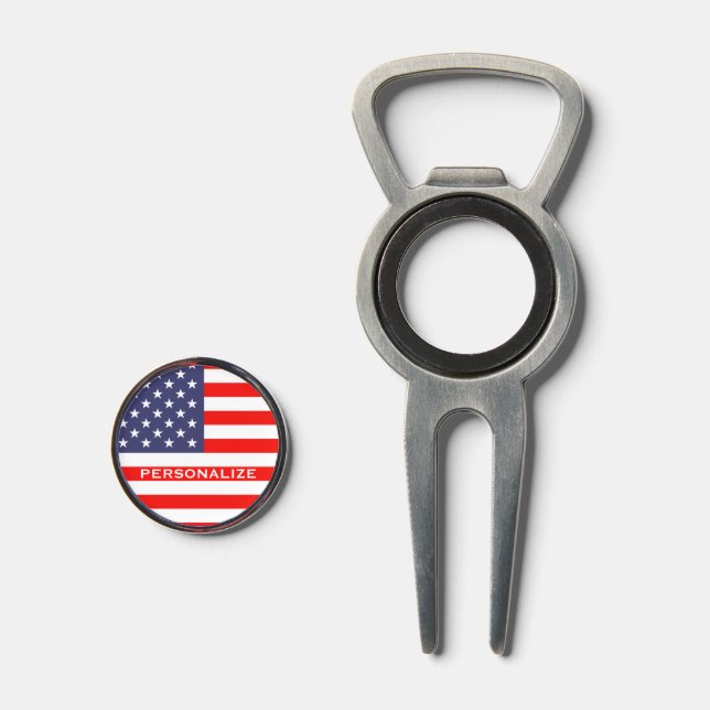 Patriotic American flag golf divot repair tool (Front (Open))