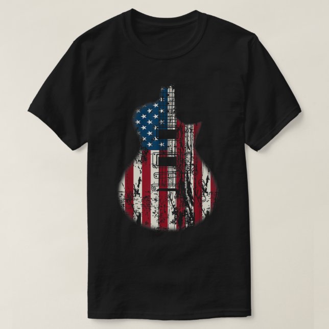 Patriotic American Flag Guitar Design T-Shirt (Design Front)