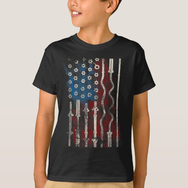 Patriotic American Flag Gym For Weight Lifters  T-Shirt (Front)