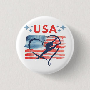 Patriotic American Flag Gymnastics Design for USA  Button