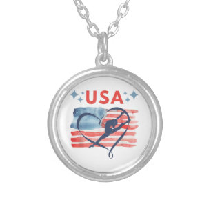 Patriotic American Flag Gymnastics Design for USA  Silver Plated Necklace