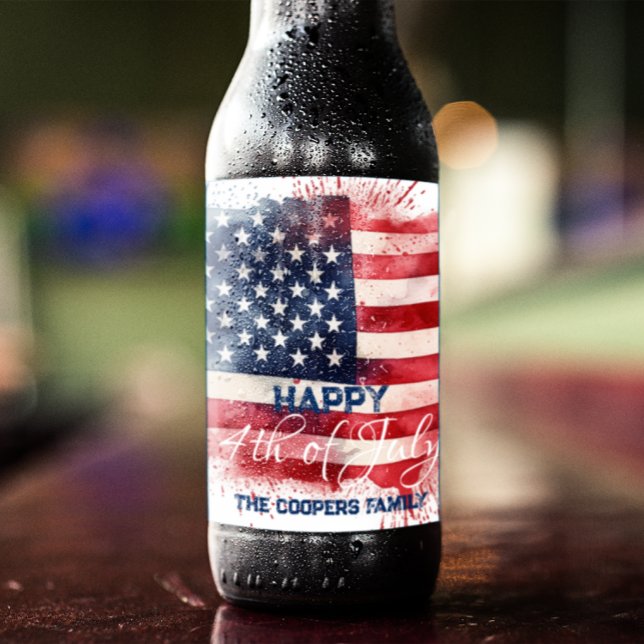 Patriotic American Flag Happy 4th of July Custom Beer Bottle Label (Creator Uploaded)