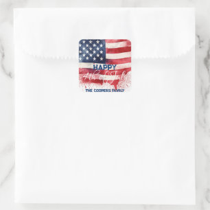 Patriotic American Flag Happy 4th of July Custom Square Sticker