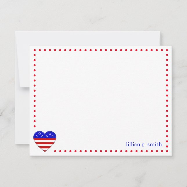 Patriotic American Flag Heart Personalized Note Card (Front)