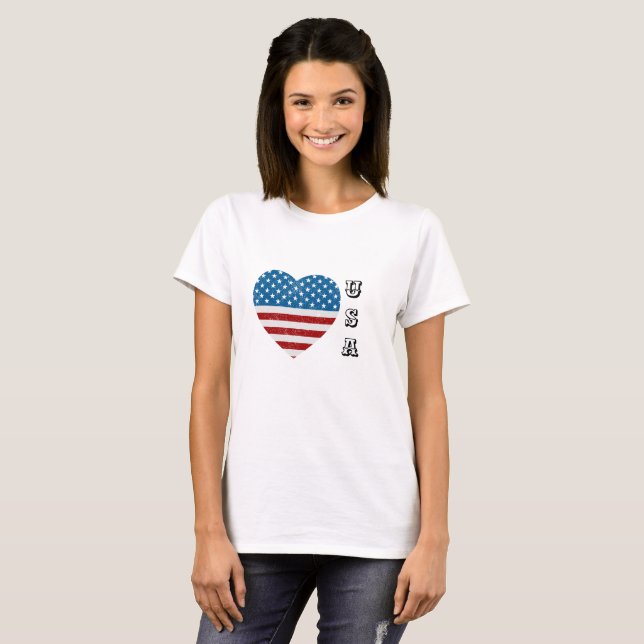 Patriotic American Flag Heart Stars Stripes USA Bl T-Shirt (Front Full)