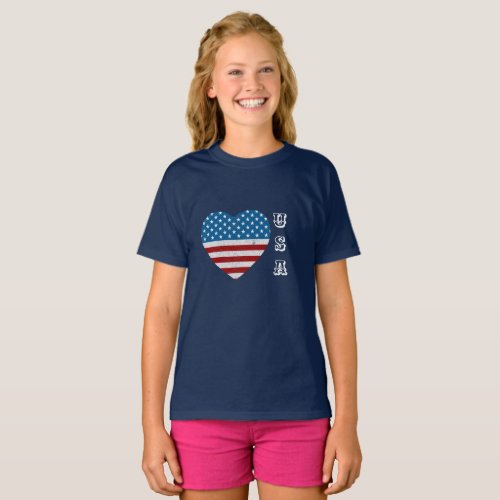 Patriotic American Flag Heart Stars Stripes USA T_Shirt