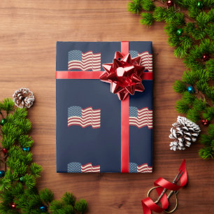 Patriotic American Flag Holiday Wrapping Paper