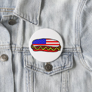 Patriotic American Flag Hot Dog  Button