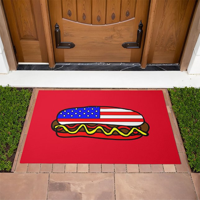 Patriotic American Flag Hot Dog  Doormat (Creator Uploaded)