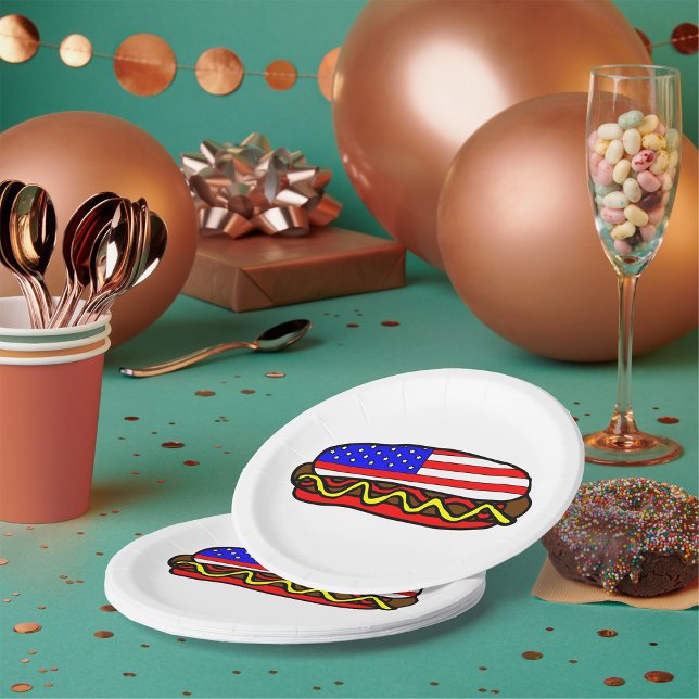 Patriotic American Flag Hot Dog  Paper Plates (Creator Uploaded)
