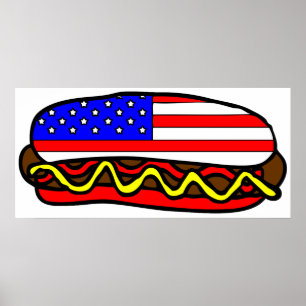 Patriotic American Flag Hot Dog  Poster